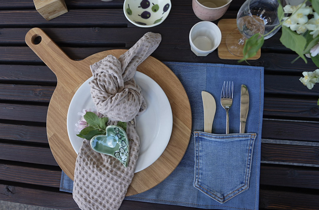 Spisebrikker denim - med bestikklomme - Bilde 2